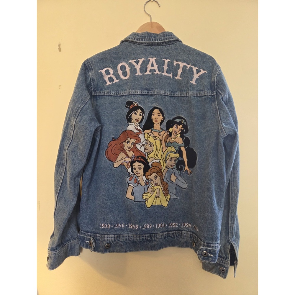 Disney Blue Denim Jacket Embroidered "ROYALTY" Disney Princess Back, Adult Med